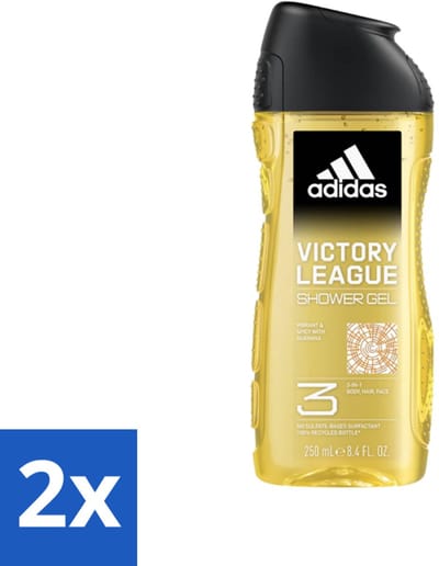 Adidas - 3-in-1 Douchegel - Victory League - Vibrant & Spicy - Gerecyclede Verpakking - 250 ml - Voordeelverpakking - 2 stuks