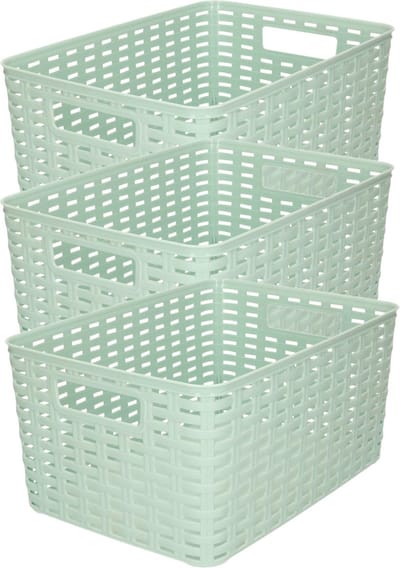 Plasticforte Opbergmand - 3x stuks - Kastmand - rotan kunststof - mintgroen - 10 Liter - 22 x 33 x 16 cm