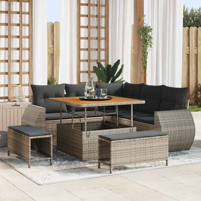 vidaXL - Tuinbank - Set - 8 - st - 7-Aantal - zitplaatsen - Grijs - poly - rattan