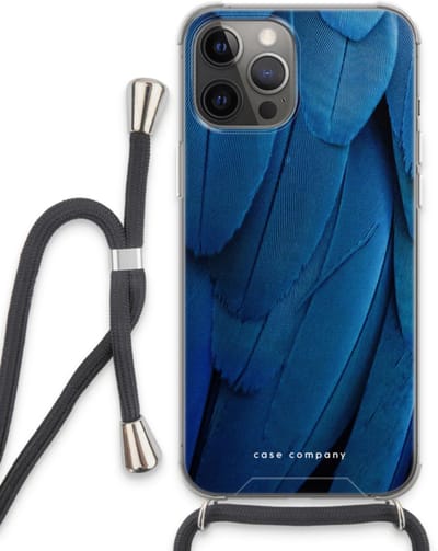 Case Company® - Hoesje met koord geschikt voor iPhone 13 Pro Max hoesje met Koord - Pauw - Telefoonhoesje met Zwart Koord - Bescherming aan alle Kanten en Over de Schermrand