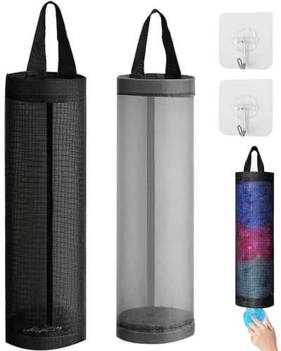 Dailygoody - Vuilniszakhouders - Organizer voor plastic zakken - Opvouwbaar en ademend - Zwart en grijs - Keukenaccessoire - Geschikt voor elke keuken