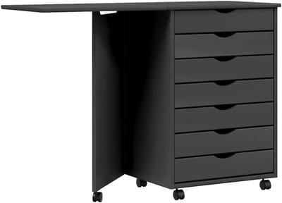 Rol kast met bureau - Ladekast op wielen - Thuiswerken organiseren - Inklapbaar bureau - 105x39x74 cm - Grijs