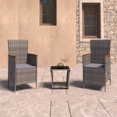 vidaXL - 3-delige - Loungeset - met - kussens - poly - rattan - grijs