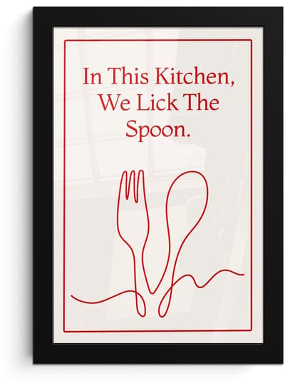 Poster in lijst - Fotolijst 20x30 cm - Posters - Minimalistisch - Vork - Lepel - Lijntekening - Posterlijst zwart - Decoratie - Wanddecoratie woonkamer - Muurdecoratie slaapkamer