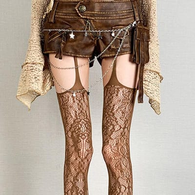 Nieuwe Sexy Kant Kousenbandgordel Kousen Bloemenpatroon Dijhoog Sokken Y2K Over de Knie Sok Mesh Panty's Voor Vrouwen Lingerie Leggings One Size brown