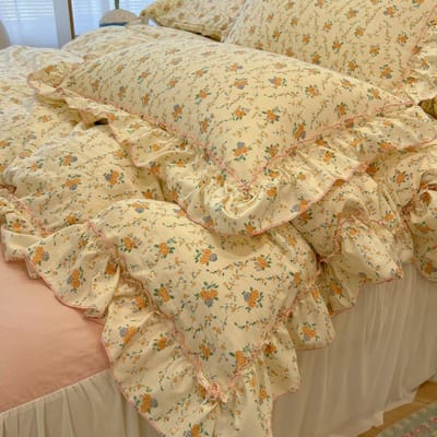 2/3-delige Koreaanse Prinsessenstijl Bloemen Ruches Beddengoed Set Eenpersoons Queen Size Zacht Huidvriendelijk Gewassen Katoen Dekbedovertrek Kussensloop 150x200cm 3pcs