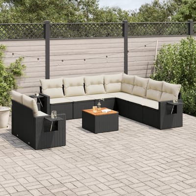 vidaXL - 10-delige - Loungeset - met - kussens - poly - rattan - zwart