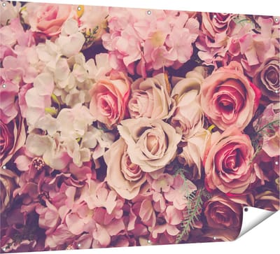 Gards Tuinposter Roze Rozen Achtergrond - Retro - Bloemen - 160x120 cm - Tuindoek - Tuindecoratie - Wanddecoratie buiten - Tuinschilderij