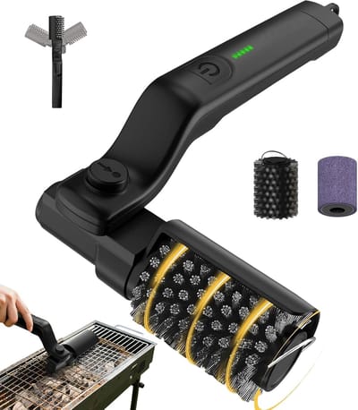 Rotating Grill Brush, 30 cm Electric Grill Brush, Steel Wire Brushes, Effective Cleaning, Stainless Steel Brushes, Outdoor, Camping, Patio, Easy to Use for Children