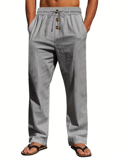 Livano Linnen Broek Heren - Zomerbroek - Volwassenen - Lange Broek - Pantalon - Strandbroek - Zomer - Ibiza Stijl - Grijs - Maat S