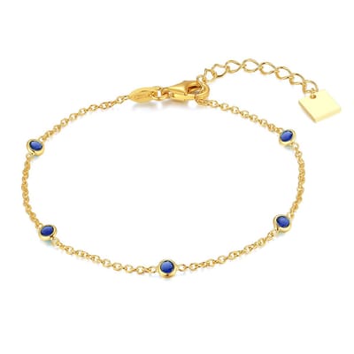 Twice As Nice Armband in zilver, goudkleurig, 5 ronde blauwe zirkonia steentjes 15cm+3cm