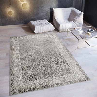Tapiso Ares Vloerkleed Grijs Licht Laagpolig Woonkamer Frame Oriental Tapijt Maat- 160x220