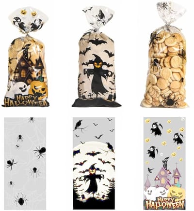50x Uitdeelzakjes Halloween Mix 2 -12.5x27.5cm - Traktatie Zakjes Voor Uitdeelcadeautjes - Uitdeelzakjes Feestje - Verjaardag - Feestje - 3 Patronen - 12.5 x 27.5 cm - 50 Stuks