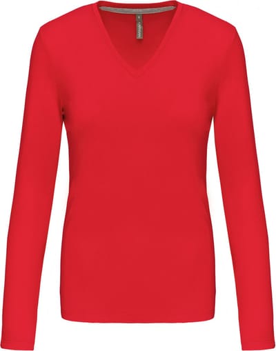 Kariban Dames t-shirt V-hals lange mouwen K382 - Red - 3XL