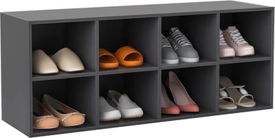 COSTWAY Schoenbank met zitvlak, houten schoenenrek, belastbaar tot 70 kg, zitbank met 8 open vakken, schoenenkast, schoenenorganizer voor ingang, hal, woonkamer, 102 x 30 x 41 cm