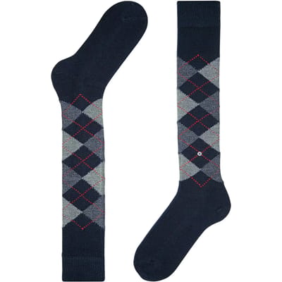 Burlington Preston lang gedessineerd materiaal kniekousen heren blauw - maat 40-46