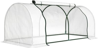 Tunnelkas met Deur - Winterbestendige Kas - Kweektunnel - Kweekkas - Kastunnel - Groentekas - Plantenhuis - Plantenteelt - Plant- en Oppotruimte - 200 x 100 x 80 cm - Stalen Frame - PE-gaasfolie - Wit