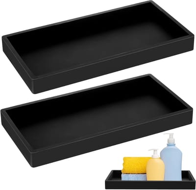 Decoratieve Opbergkommen van Zwart Silicoon voor Badkamer, Keuken en Make-up Tafel, Perfect voor Cosmetica en Kaarsen (Vierkant, 19.5 x 10 x 1.8cm)