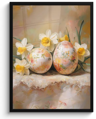 Poster in lijst - Fotolijst 50x70 cm - Posters - Bloemen - Eieren - Geschilderd - Posterlijst zwart - Decoratie - Wanddecoratie woonkamer - Muurdecoratie slaapkamer