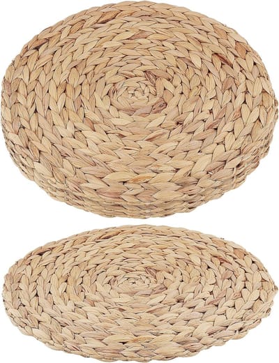 Set van 4 ronde geweven placemats van natuurlijk rotan, waterhyacint tafelmatten voor keukentafels, buitenterrassen en speciale gelegenheden, 30 cm diameter