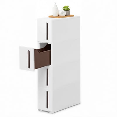 SONGMICS - Serveerwagen - Met Wielen - 4 Uittrekbare Laden - Badkamer Opbergrek van Kunststof