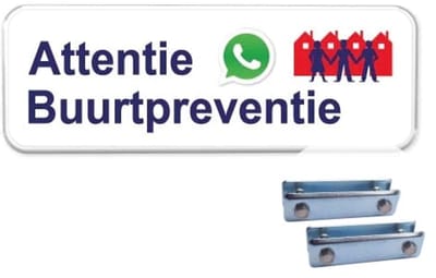 Buurtpreventie Whatsapp - Weerbestendig Aluminium - 40x15 cm - Bevestiging: Met hekbeugels (voor spijlen- of gaashek)