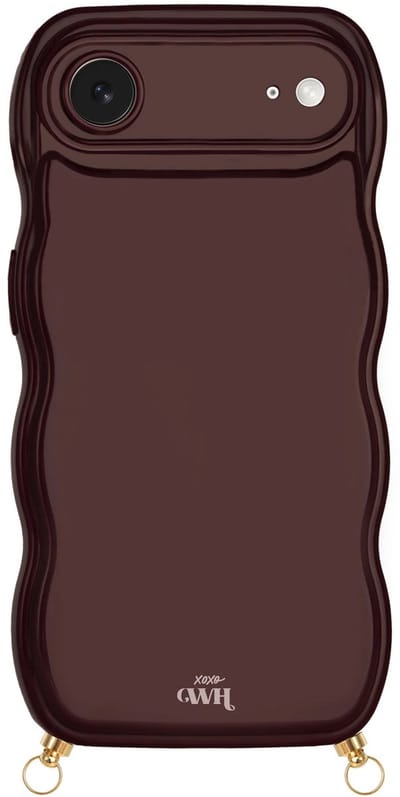 xoxo Wildhearts Glossy Wavy Cord Case Burgundy telefoonhoesje - Geschikt voor iPhone 17 Air - Golvend hoesje geschikt voor telefoonkoord - Glimmende silicone case met golven - Vlekbestendig hoesje met haakjes - Burgundy / Bordeaux Rood