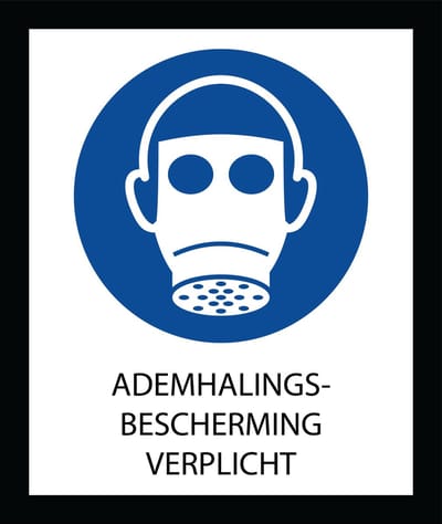 Bord ISO7010 Geboden Ademhalingsbescherming verplicht 20 x 24 cm