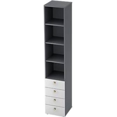 Combinatiekast TOPAS LINE, 6 dossierhoogtes, legborden + 4 laden, grafiet/wit