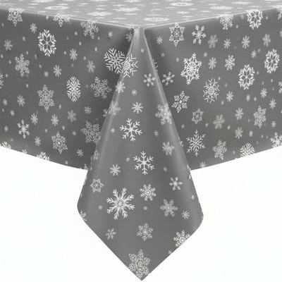 Protecttable - Kerst Tafelzeil Sneeuwvlok Zilver 140x50cm - Tafelkleed Afwasbaar - Kunststof