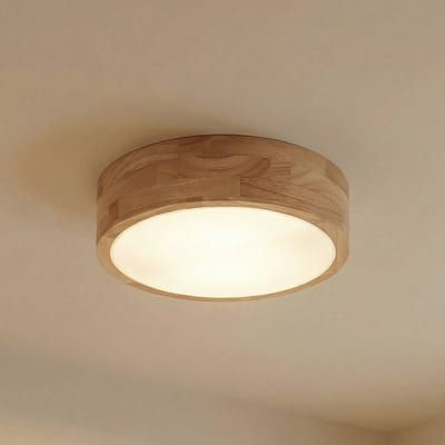 Lindby - plafondlamp hout - 2lichts - rubberhout, kunststof - H: 8 cm - E27 - licht hout, wit