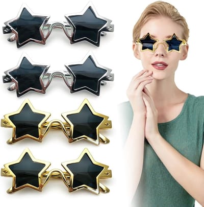 Set van 4 Stervormige Zonnebrillen voor Feestjes, Retro 80s Pentagram Zonnebrillen, Creatieve Kostuumaccessoires voor Kinderen en Volwassenen