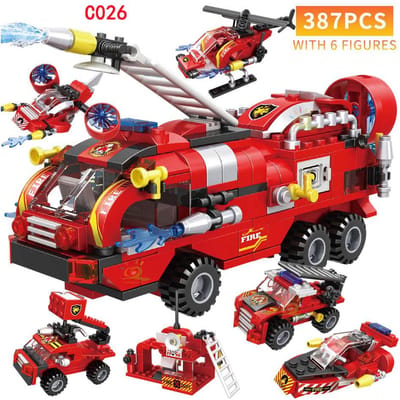 343 Pièces Secours Incendie Pulvérisation Réservoir d'Eau Aérien Blocs de Construction Série Camion Pompier Enfants Briques Jouets