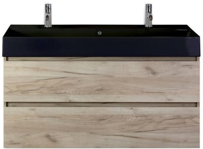 Maxx XL Badmeubelset 120 cm - Craft Oak - Wastafel Kube Enkel Zwart 2 Kraangaten