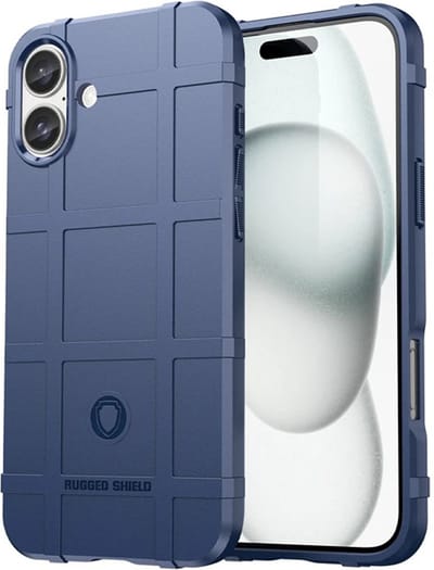MobyDefend Hoesje - Geschikt voor iPhone 16 - Rugged Shield TPU Backcover - Blauw