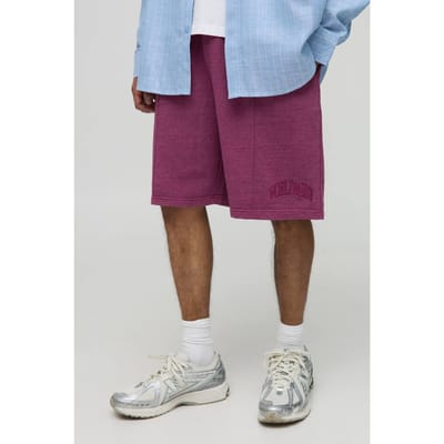 Baggy Fit Washed Worldwide Embroidered Short | Pink | Size Small
