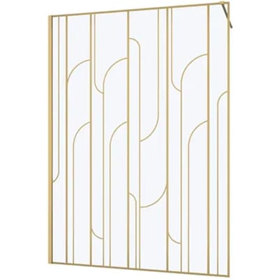 Aurlane Inloopdouchewand Art Deco - Zeefdruk Gouden Motieven - Geborsteld Goudkleurig Aluminium - 140x195cm