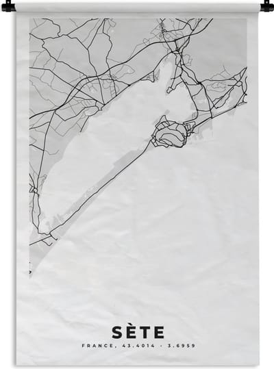 Wandkleed - Wanddoek - Frankrijk – Sète – Stadskaart – Plattegrond – Kaart - 120x180 cm - Wandtapijt