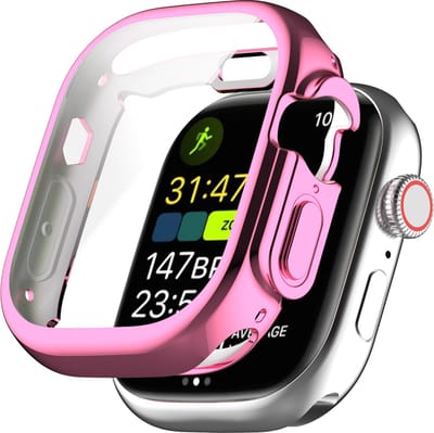 By Qubix - Apple Watch Ultra TPU case - Volledig beschermd - Roze - Geschikt voor Apple Watch 49mm hoesje - screenprotector - Bescherming iWatch - Bescherm hoesje