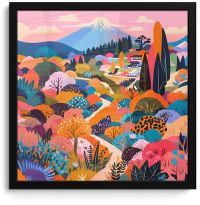 Poster in lijst - Fotolijst 40x40 cm - Posters - Witte bergtop - Modern - Kleurrijk - Posterlijst zwart - Decoratie - Wanddecoratie woonkamer - Muurdecoratie slaapkamer