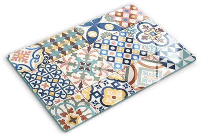 Wallfluent Glazen Snijplanken - Decoratieve tegels Snijplanken Glas - 80 cm x 52 cm - Veelkleurig Snijplanken van Glas - Glazen Snijplank - Hygiënische Snijplank van Glas - Antislip Hakplank van Glas