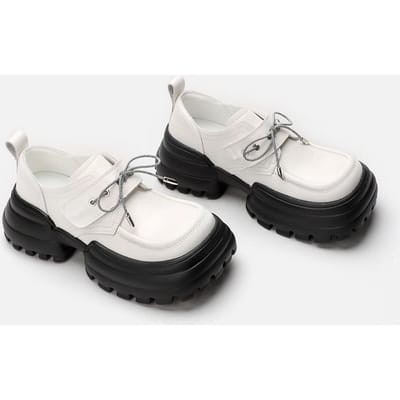 Nieuwe Vierkante Neus Britse Stijl Grote Kop Kleine Leren Schoenen Dames Muffin Dikke Zool Loafers Casual Dames Schoenen 40 white