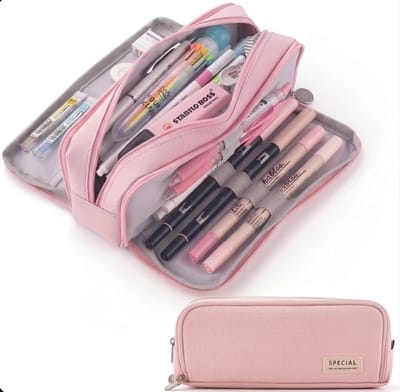 Roze pennenetui opberg tas unisex dubbel rits meerlaags etui met meerdere vakken en elastische houders grote capaciteit schrijfwaren organizer voor school en kantoor