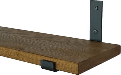 GoudmetHout® Wandplank Industrieel - 180 x 20 cm Muurplank - Donker Eiken Hout - Decoratie Wandrek & Boekenrek - Hangplank Keuken - Wall Shelf + 2 Mat Blanke Plankdragers van Staal
