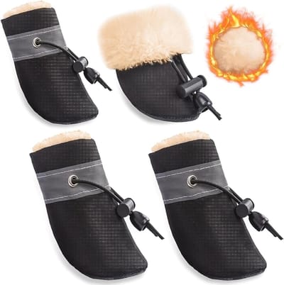 Warm en Niet-Slip Hondenschoenen voor Kleine en Middelgrote Honden - 4-Pack Snowboots voor Buitenactiviteiten, Wasbaar en Comfortabel, Zwart