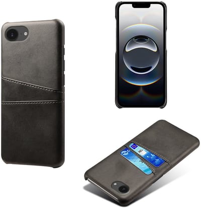 MobyDefend Hoesje - Geschikt voor iPhone 16e / iPhone 17e - Lederen Backcover Met Vakjes Pasjes - Zwart