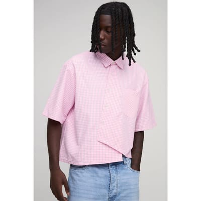 Oversized Boxy Asymmetrisch Geruit Overhemd | Pink | Size Medium