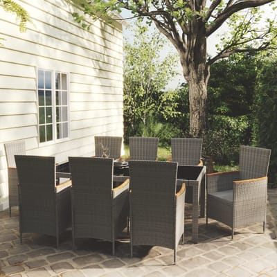 vidaXL - 9-delige - Tuinset - met - kussens - poly - rattan - grijs