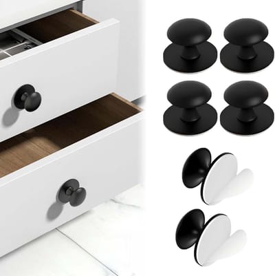 Pack of 6 Zelfklevende Knoppen voor Keuken - Ladeknop - Rvs Ladehandgrepen voor Plakken zonder Boren voor Lades, Douchedeur, Spiegelkast, Glazen Deurknop -Zwart