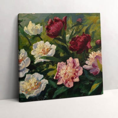 Wallfluent Foto Op Canvas Prachtige bloemen geschilderd - 60 x 60 cm - Groente Schilderijen Op Canvas Doek - Bloemen en Planten Canvas Foto - Natuur Schilderij Op Doek - Kunst Canvas Schilderij